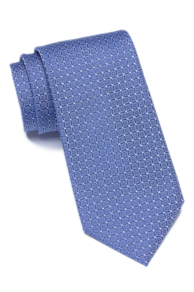 Shop Calvin Klein Mini Grid Silk Tie In Light Blue