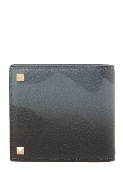 Shop Valentino Studded Camo Leather Wallet In Grey/black Camo