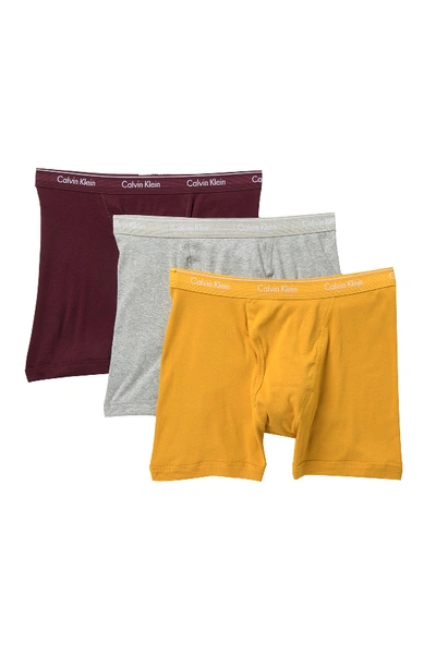 Shop Calvin Klein Cotton Boxer Briefs - Pack Of 3 In Yellow/grey/maroon