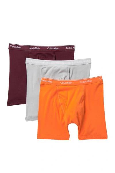 Shop Calvin Klein Cotton Boxer Briefs - Pack Of 3 In High Rise/maroon/orange