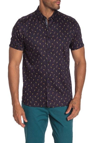 Shop Ted Baker Phmingo Toucan Print Short Sleeve Slim Fit Shirt In Navy