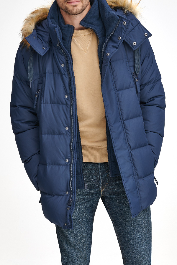 andrew marc conway removable faux fur hood quilted parka