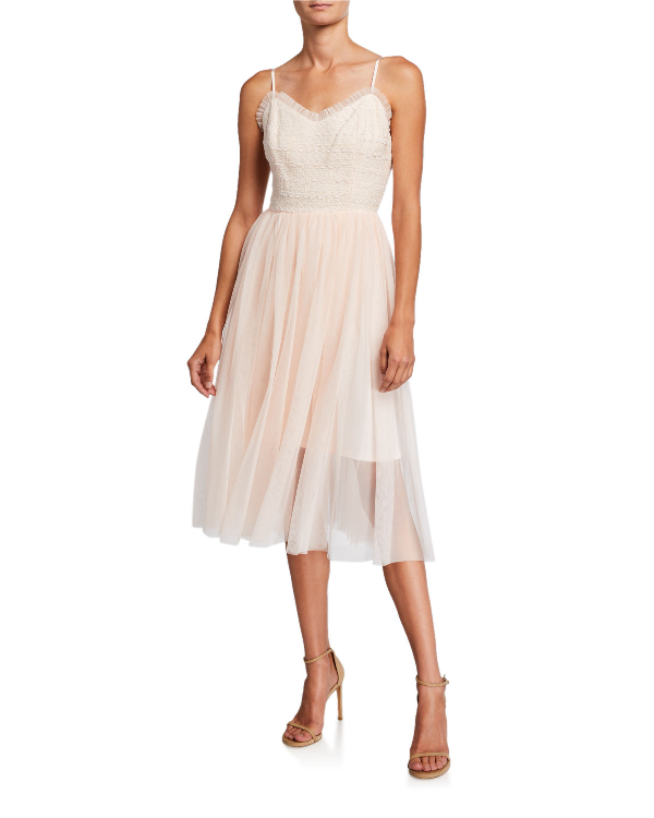 pink tulle midi dress