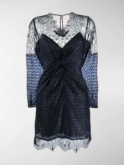 Shop Self-portrait Lace Knot Front Dress In Blue