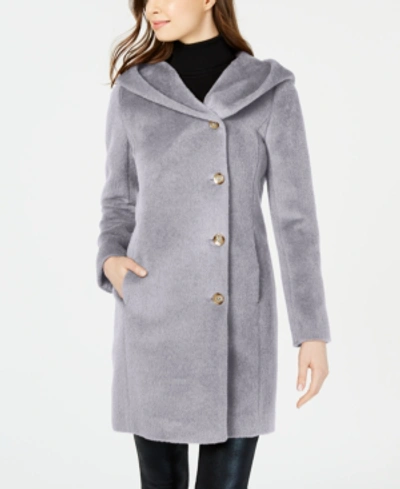 Shop Cole Haan Hooded Asymmetrical Wool-alpaca Blend Coat In Grey