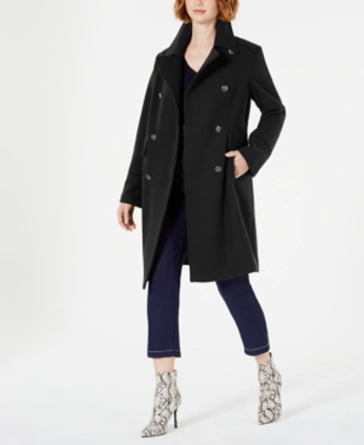 Shop Vince Camuto Wing-collar Double-breasted Coat In Loden