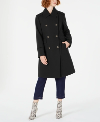 Shop Vince Camuto Wing-collar Double-breasted Coat In Black