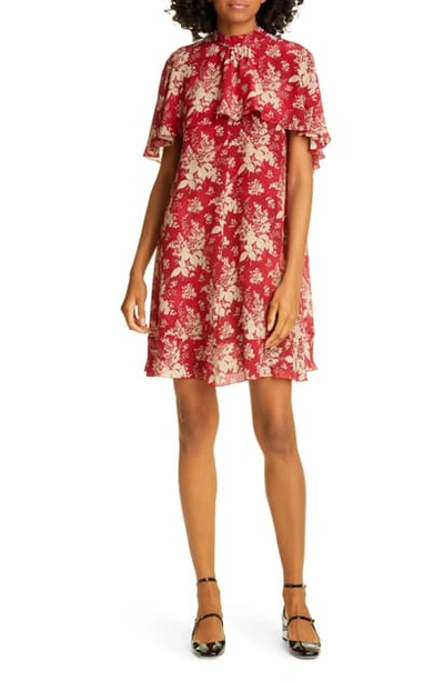 Shop Red Valentino Cape Detail Floral Silk Minidress In Red