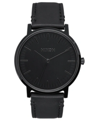 Shop Nixon Men's Porter Leather Strap Watch 40mm In Black