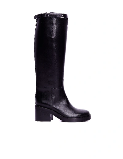 Shop Ann Demeulemeester Vitello Lux Leather Ridding Boots In Black