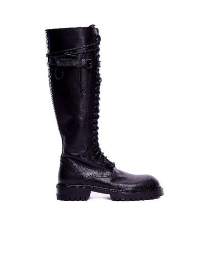Shop Ann Demeulemeester Black Leather Knee-high Boots