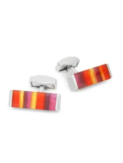 Shop Tateossian Striped Cufflinks In Orange Pink