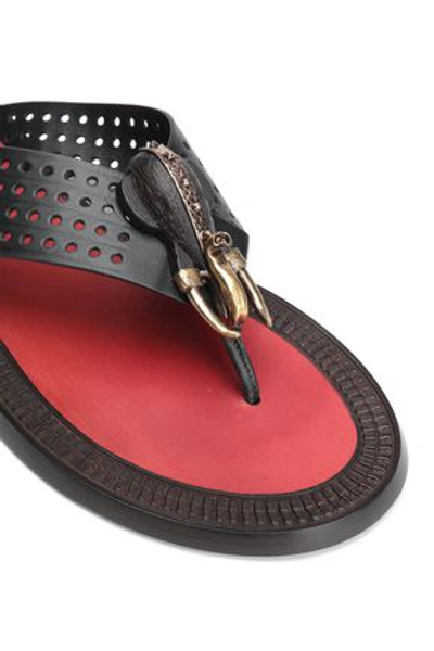 Shop Valentino Garavani Woman Appliquéd Perforated Leather Slides Black