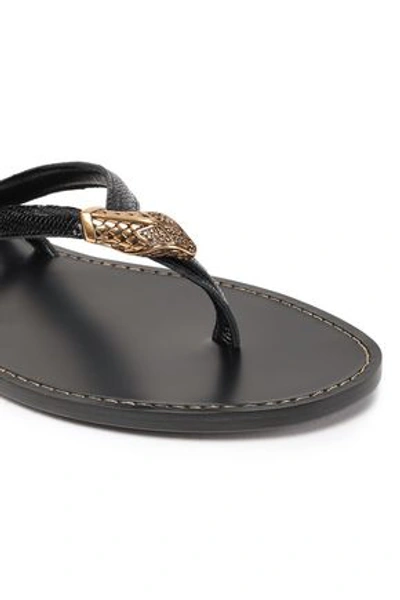 Shop Roberto Cavalli Woman Embellished Lizard-effect Leather Sandals Black