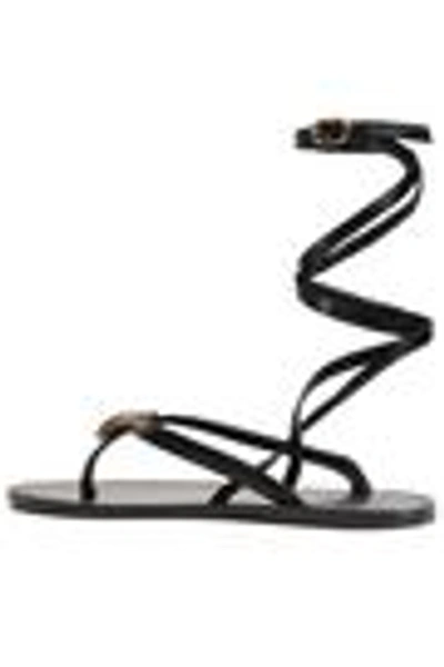 Shop Roberto Cavalli Woman Embellished Lizard-effect Leather Sandals Black