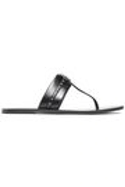 Shop Roberto Cavalli Embellished Leather Sandals In Black