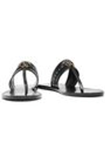 Shop Roberto Cavalli Embellished Leather Sandals In Black
