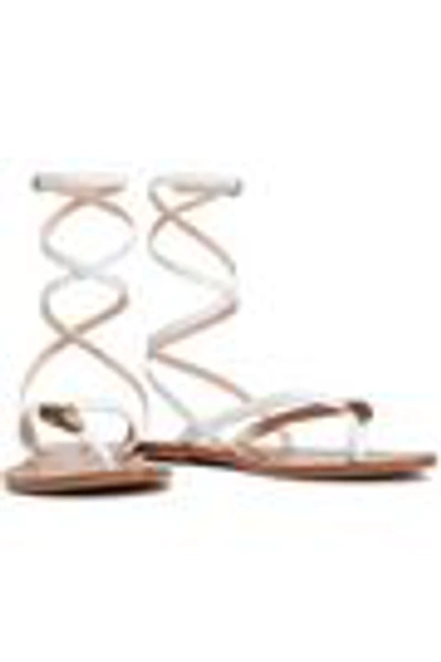 Shop Roberto Cavalli Woman Embellished Lizard-effect Leather Sandals White