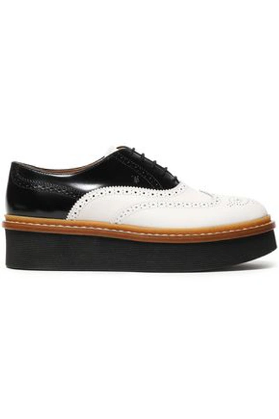 Shop Tod's Perforated Two-tone Leather Platform Brogues In White