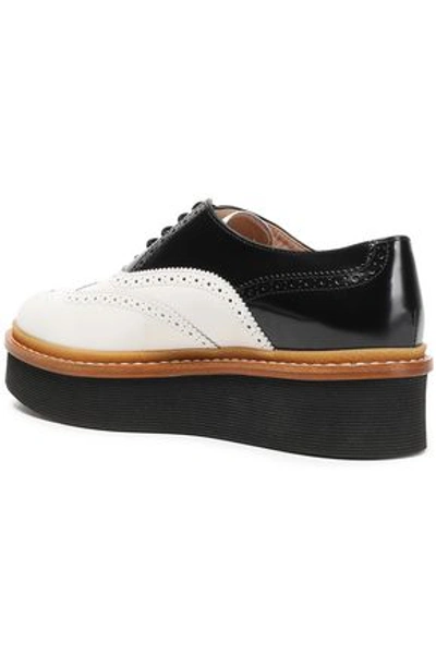 Shop Tod's Perforated Two-tone Leather Platform Brogues In White