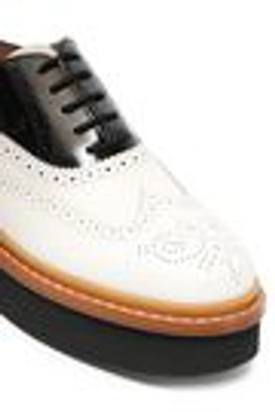 Shop Tod's Perforated Two-tone Leather Platform Brogues In White