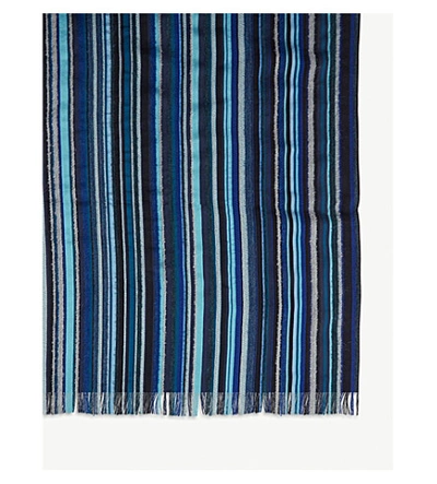 Shop Paul Smith Accessories Mextured Textured Stripe Wool Scarf In Blue