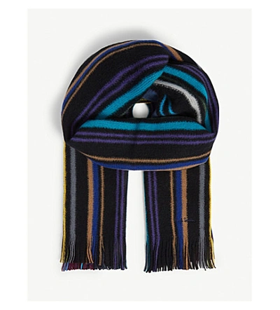 Shop Paul Smith Accessories Reversible Striped Wool Scarf In Black Multi