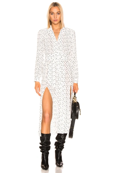 Shop Rotate Birger Christensen Polka Dots Belted Slit Dress In Bright White