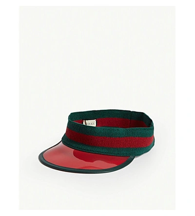 Shop Gucci Striped Vinyl And Stretch-cotton Visor In Red