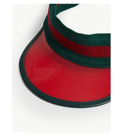 Shop Gucci Striped Vinyl And Stretch-cotton Visor In Red