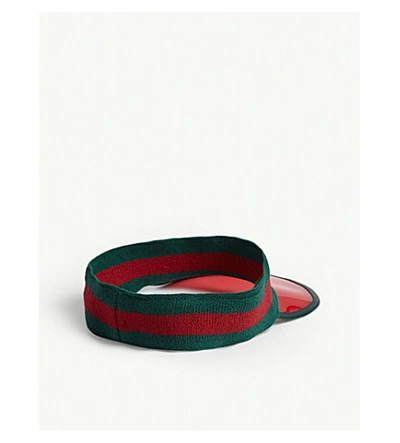 Shop Gucci Striped Vinyl And Stretch-cotton Visor In Red