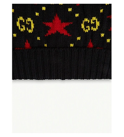 Shop Gucci Star-intarsia Wool Beanie In Black