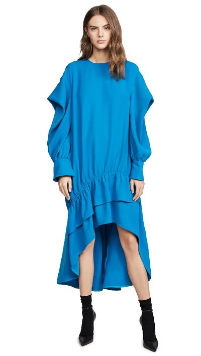 Shop Adeam Ruched Parachute Dress In Turqouise