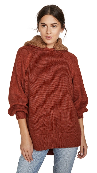 Shop Adeam Faux Fur Trimmed Hoodie Sweater In Sienna