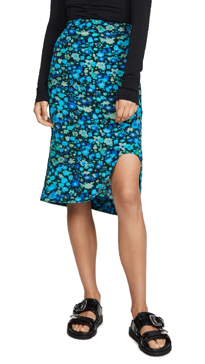 Shop Ganni Silk Mix Skirt In Azure Blue