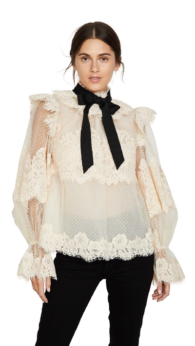 Shop Zimmermann Espionage Corded Lace Blouse In Buff