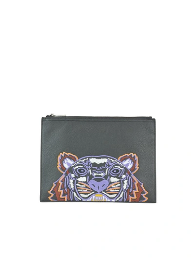 Shop Kenzo Tiger Leather Clutch In Black