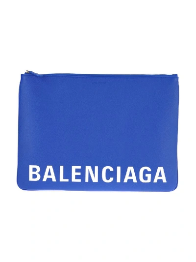 Shop Balenciaga Large Ville Logo Pouch In Electric Blue