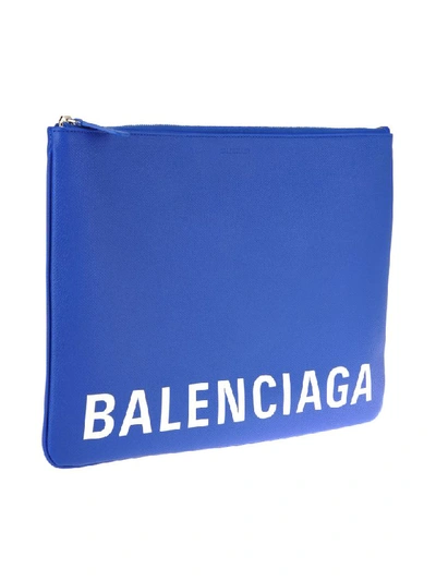 Shop Balenciaga Large Ville Logo Pouch In Electric Blue