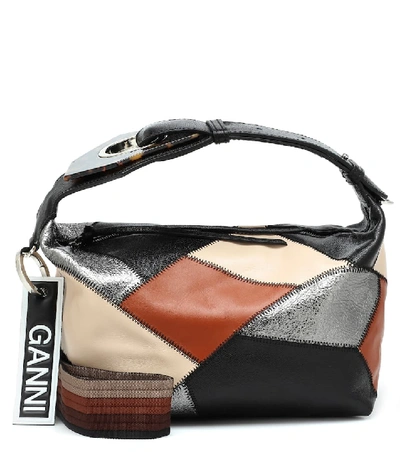 Shop Ganni Leather Shoulder Bag In Multicoloured
