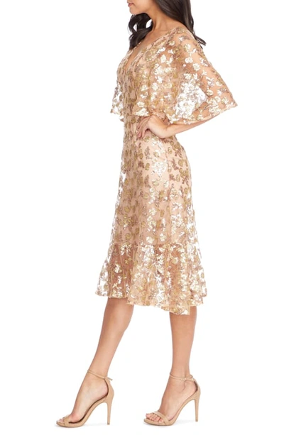 Shop Dress The Population Roseanna Lace Sequin Fit & Flare Dress In Gold-nude