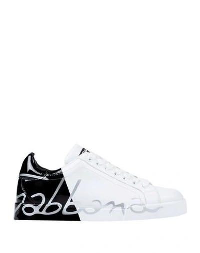 Dolce & Gabbana Dolce And Gabbana White Patent Trim Portofino Sneakers In White