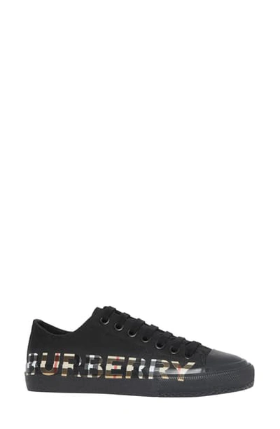 Shop Burberry Larkhall Logo Check Sneaker In Black / Archive Beige