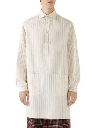 Shop Gucci Oversized Striped Shirt In Natural White Blue