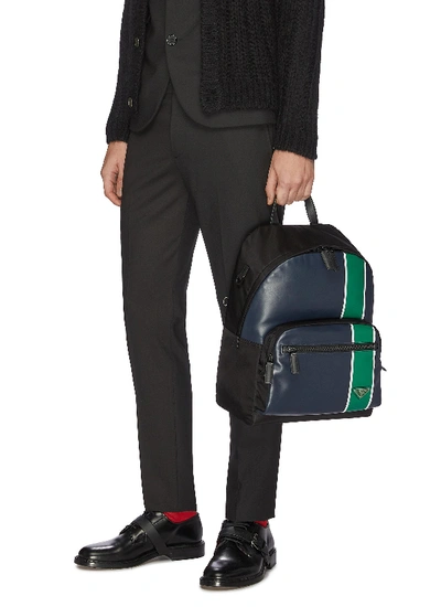 Shop Prada Stripe Leather Backpack