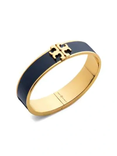 Shop Tory Burch Kira Logo Enamel Hinged Cuff Bracelet In Tory Navy