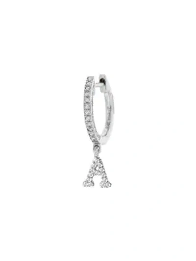 Shop Meira T 14k White Gold Diamond Intial Single Huggie Hoop Earring In Initial A