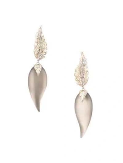 Shop Alexis Bittar Feather 10k Yellow Goldplated, Lucite & Crystal Post Drop Earrings In Warm Grey