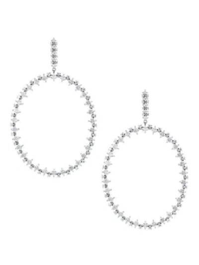 Shop Adriana Orsini Tivoli Rhodium-plated Sterling Silver Cubic Zirconia Hoop Drop Earrings