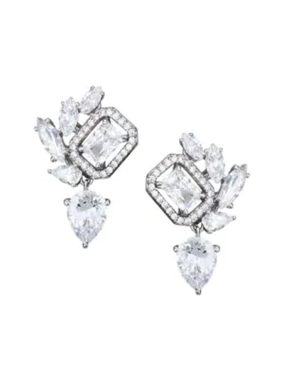 Shop Adriana Orsini Rhodium-plated Sterling Silver Cubic Zirconia Cluster Clip-on Earrings
